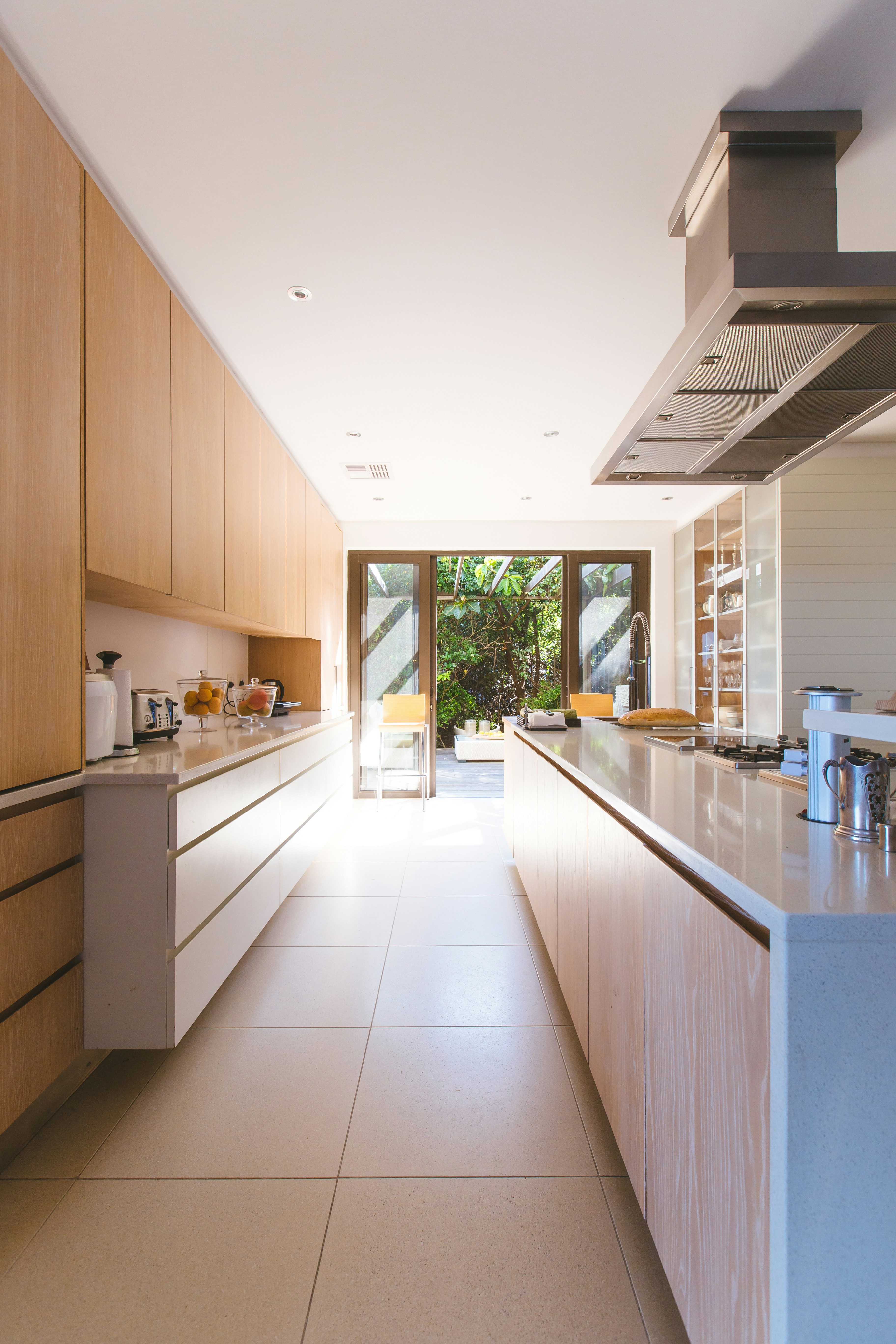Modern kitchen with wood cabinets