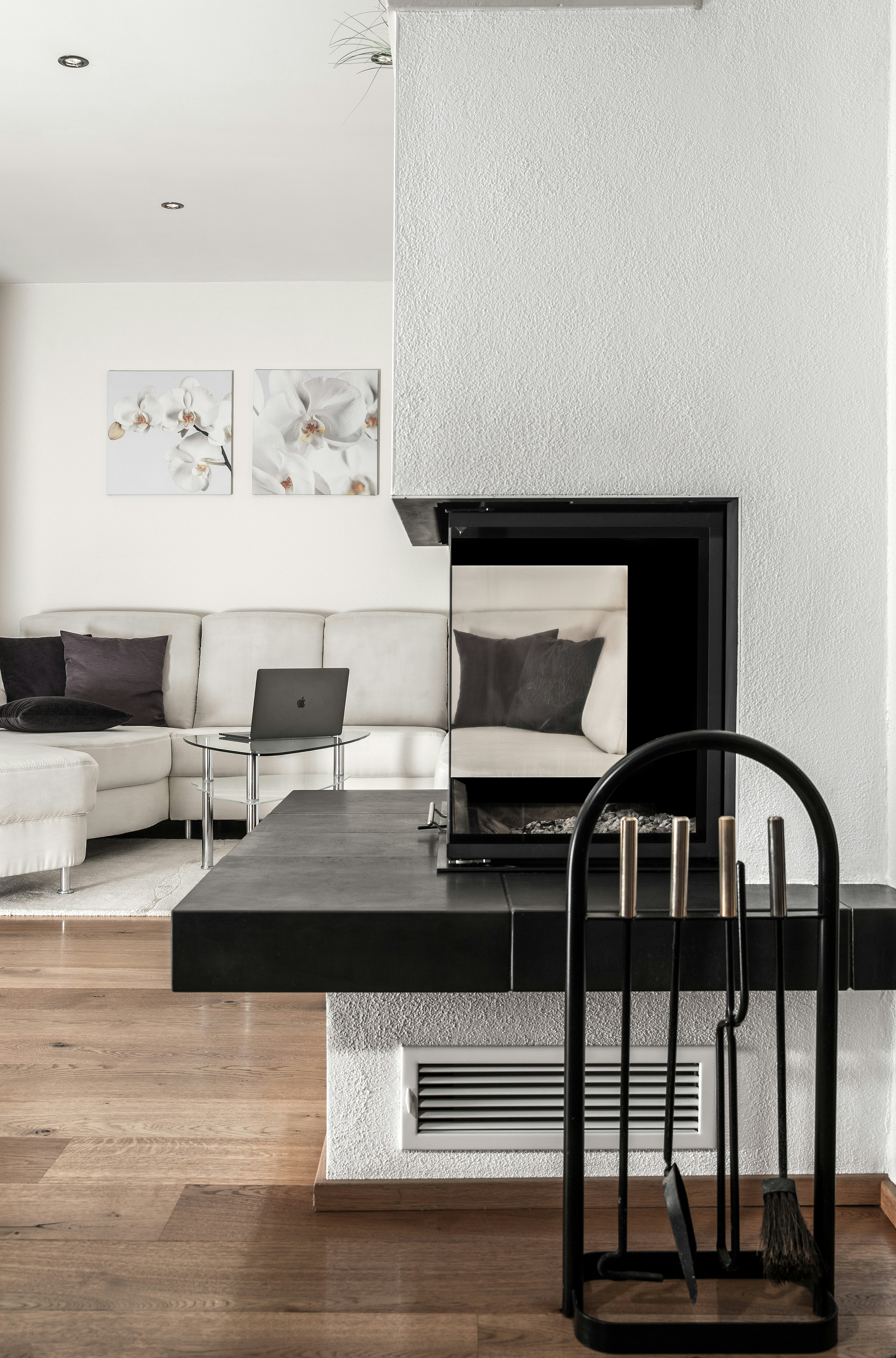 Modern living room with fireplace